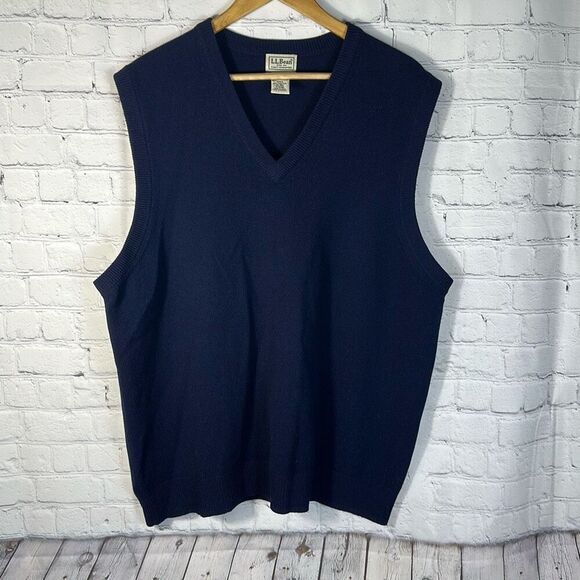 LL Bean Mens Blue Lambswool Sweater Vest size XL O QY80 - Picture 1 of 6